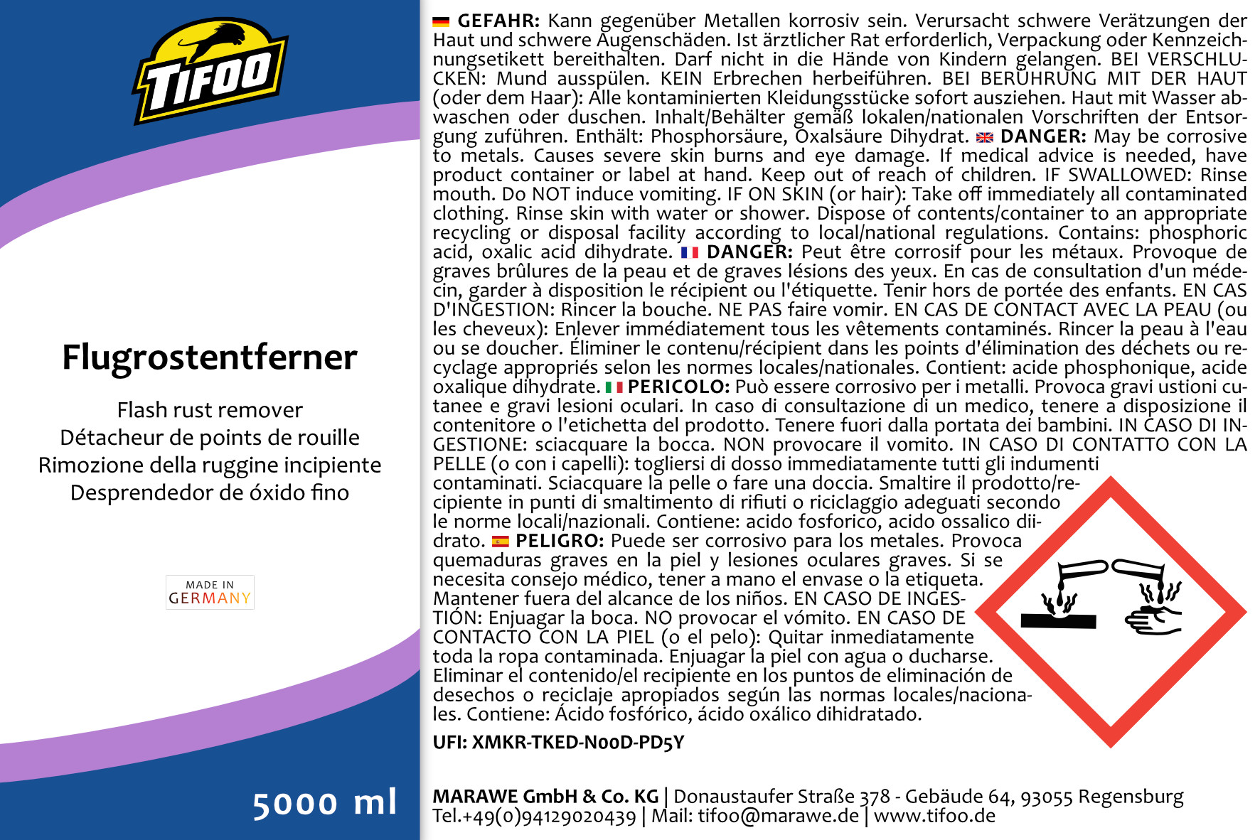 Sicherheitshinweise für Flugrostentferner (5000 ml)