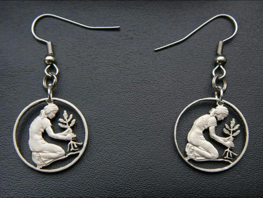 Ohrringe ausgesägte 50 Pfennig versilbert