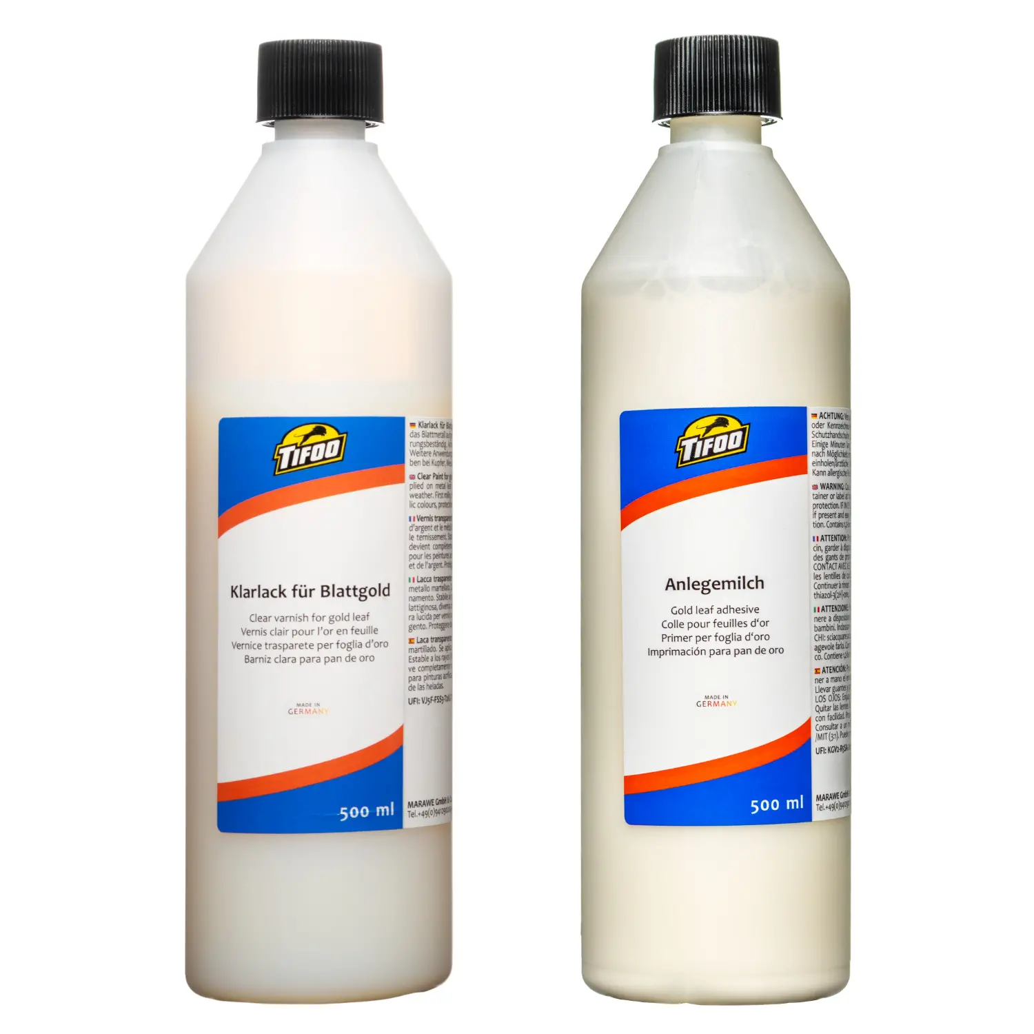 Anlegemilch und Klarlack für Blattgold und Schlagmetall (2 x 500 ml)
