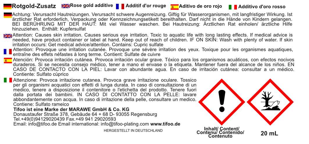 Safety instructions for Red gold additive (20 ml)