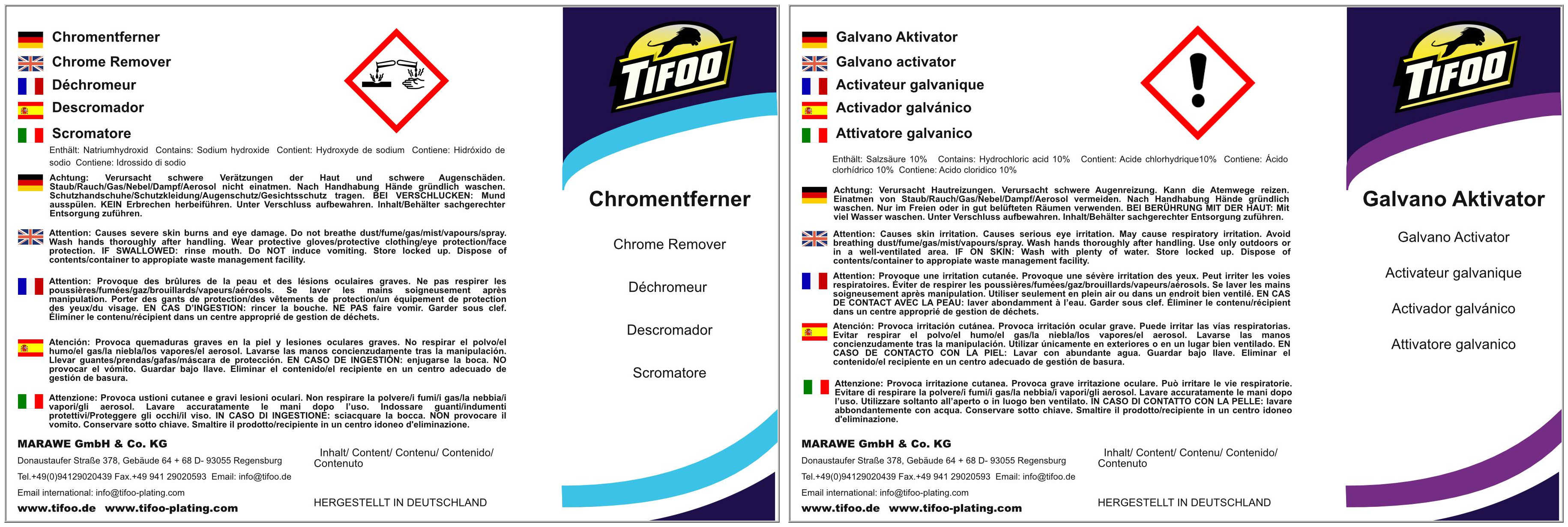 Sicherheitshinweise für Chromentferner + Aktivator - Komplettset (1000 ml + 1000 ml)