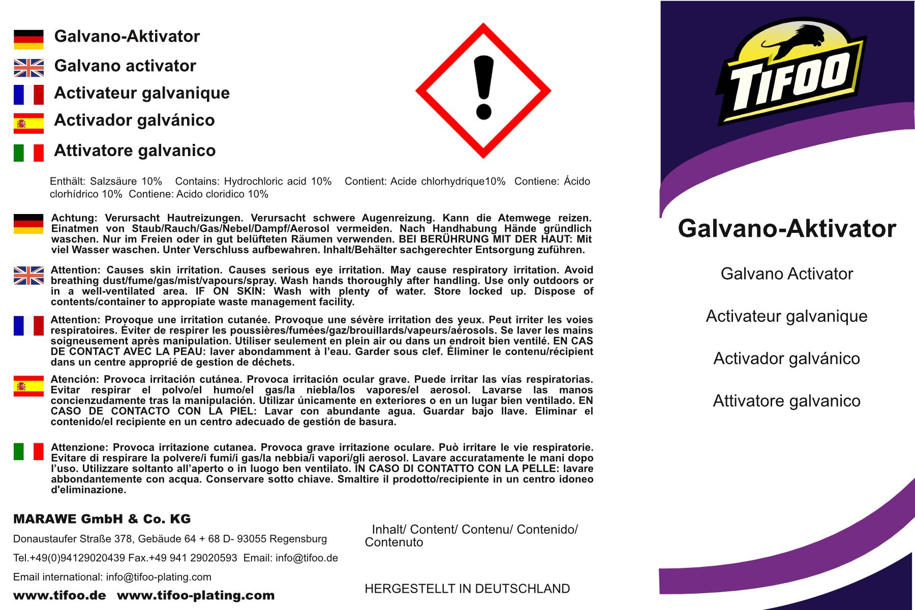 Sicherheitshinweise für Galvanoaktivator (1000 ml)